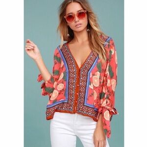 Free People Freshly Squeezed Coral Pink Print Top